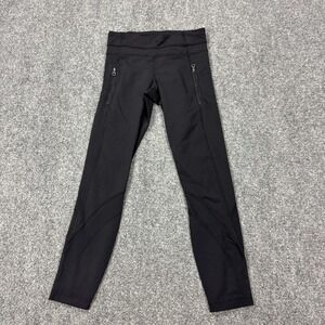 Lululemon Leggings Womens 4 Black Mid Rise Ankle Running Yoga Gym Zip Pockets